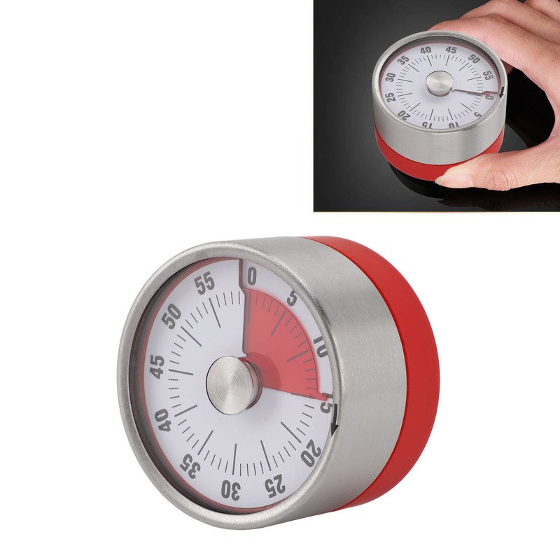 Mechanical Countdown Timer 60 Minute Magnetic Stainless Steel Visual Kitchen