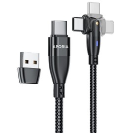 Aporia - PD 60 Watt Type C to C USB Cable Fast Charging Data Transfer 180 Degree Rotating Right Angle Head (Black, 6ft)