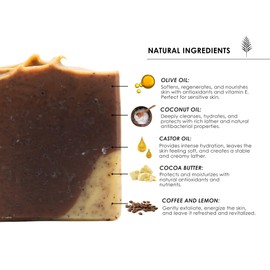 COCO SALVAJE Natural Artisan Soap for Men and Women | Organic, Vegan, Handmade Soap Bars for Bath and Body | Non-Toxic Luxury Soap for Moisturizing Dry & Sensitive Skin | 4.23oz (Coffee)