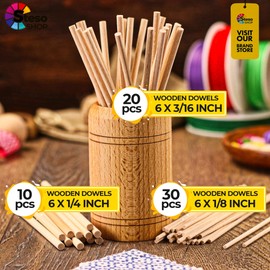 Wooden Dowel Rods - 6 inch Dowel Rod 1/4-3/16-1/8 Dowels - Different Rods - Craft Sticks Assortiment- Round Dowels Variety - Hardwood Dowel Rod for Crafting…
