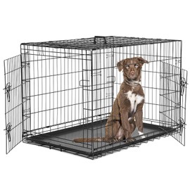 Dog Crate - Medium 36 Inch Double Door Portable Dog Cage, Metal Wire Pet Kennel with Secure Lock, Leak-Proof Pan Tray, Foldable Design for Dogs Pets Indoor Training and Outdoor Trave