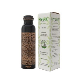 HYGGE Copper Water Bottle - 34 Oz Extra Large - A Antique Engraved Ayurvedic Pure Copper Vessel for Drinking - Drink More Water, Lower Your Sugar Intake and Enjoy The Health Benefits Immediately