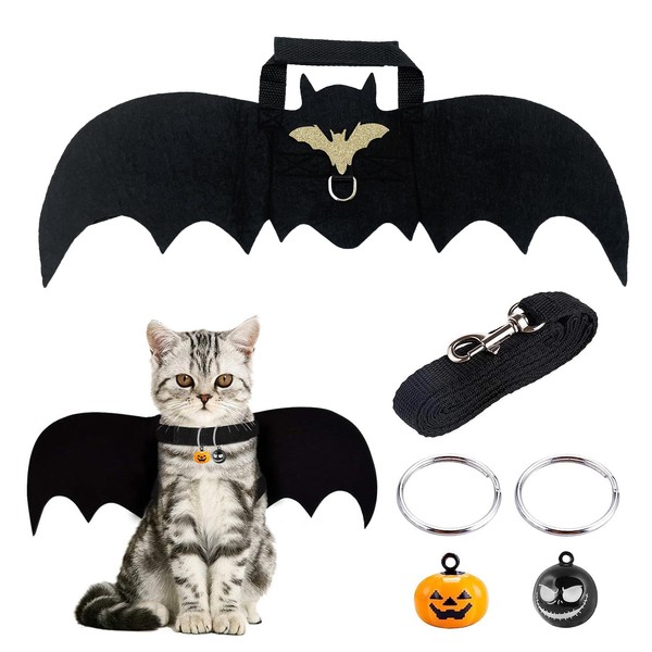 Halloween Cat Bat Wings, Pet Bat Wings with Pumpkin Bell