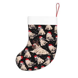 Yilad Christmas Pug Stockings Christmas Dog Pattern Hanging Stockings for Family Xmas Decoration Holiday Party Decor