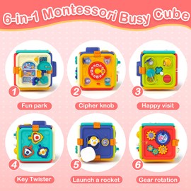 Covsen Montessori Toy for 1+ Year Old Girl Gift – 6-in-1 Busy Board for Toddlers 1 2 3 4 Year Old – Educational Sensory Early Development Toys– First 1st Birthday Gifts for Kids