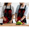 afidomu Kitchen Cooking Apron Red Rose Flower Floral Black Apron