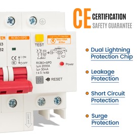 PJERJZN 10 Amp 2-Pole Ground Fault Circuit Breaker with Surge Protection, 120V-240VAC Type C, DIN Rail Mount, Residual Current Protection for Home and Industrial (10 Amp)