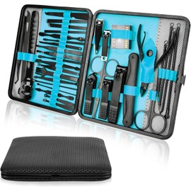 Set de Manicura y Pedicura, 36 en 1 Kit de Manicura y Pedicura Profesional Acero Inoxidable, Manicura Set para Manicura y Pedicura Piel Limpia, Kit de Viaje y Aseo para Hombres y Mujeres, Azul