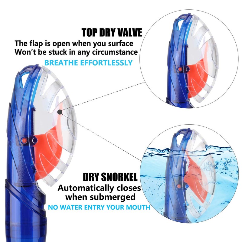 Aegend Dry Snorkel Blue, Easy-Breath Free Diving Snorkel for Snorkeling