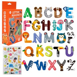 Large Size Magnetic Letters, Cute Animal Alphabet ABC Magnets for Fridge Colorful Uppercase Animals Toys Set Educational Spelling Learning Games for Kids, Toddlers 3 4 5 Years Old