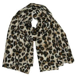 Caspar SC501 Soft Warm Women's XL Scarf with Leo Animal Print, brown