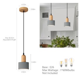 LBSQJ Modern Pendant Lights Cement Grey Chandelier Wooden Ceiling Lamps for Kitchen Island Bedroom Dining Room Living Room bar（3 Pack）