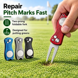 4 Pack Golf Divot Repair Tool Set - Foldable Metal Tools with Ball Markers for Golf Tournaments and Team Gifts