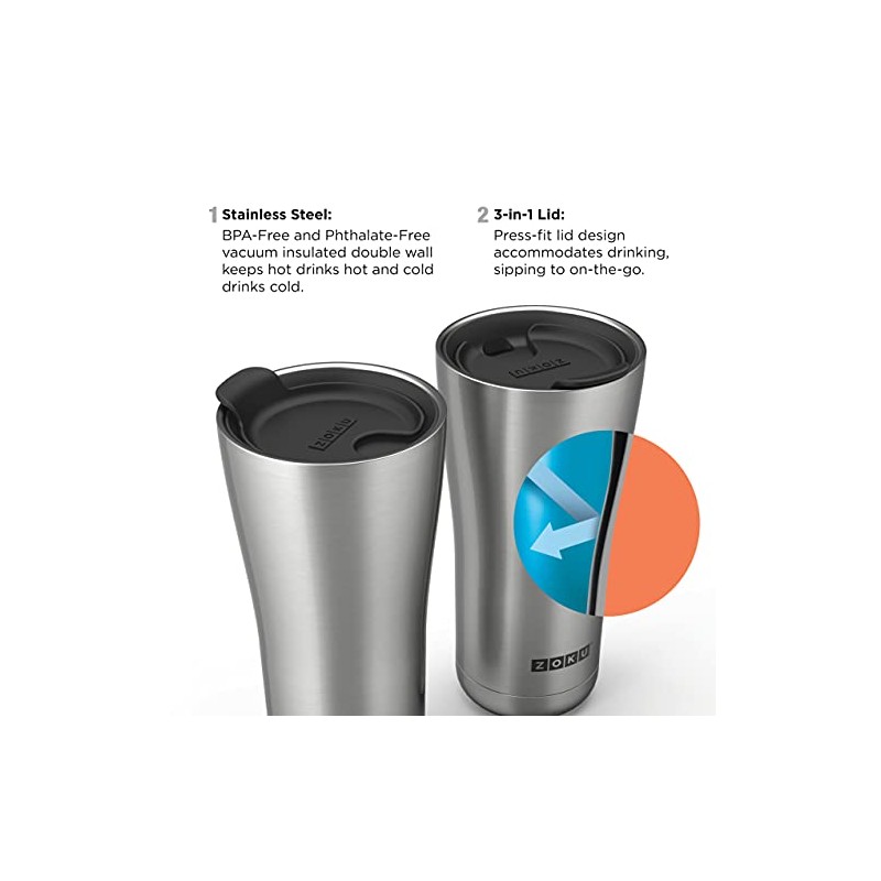 Zoku Vacuum Insulated Stainless Steel Tumbler, 600ml, White