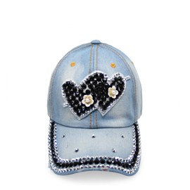 Glamexx24 Topstyle Jeans Cap in Vintage Style with Star and Rhinestones Baseball, Heart black, Unit size
