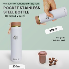 Dingiz 9oz Stainless Steel Pocket Water Bottle – Mini Insulated Thermos Coffee Flask for Kids & Adults, Eco-Friendly, Compact Design for Purses, Office, School, Walking, and Travel