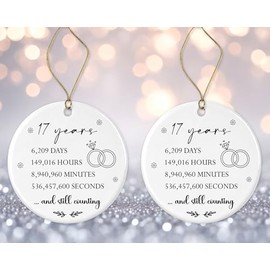 17 Years Wedding Anniversary Ornament, 17Th for Couple, 17Th Marriage Gift for Parents, 17Th Wedding Anniversary Round Ceramic Christmas Ornament Keepsake Printed on Both Sides