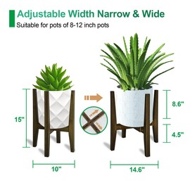 Rnined Rnined Plant Stand Indoor, Bamboo Plant Shelf, Adjustable Corner Plants Flower Holders Single Floor Plant Stand, Fits 8 to 12 Inches Pots,(Pot & Plant Not Included)(walnut)