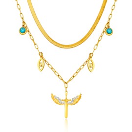 YV-cozx Angel Wings Cross Necklace, Cross Pendant Necklace, Guardian Angel Wings Necklace, Gold Cross Necklace, Cross Jewelry Gift for Women