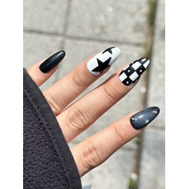 ⬛Kitchen Nail King⬛ Star Cat Handmade Nail Tips - Round / ⬛키치네일 끝판왕⬛ 스타 캣 수제네일팁 - 라운드
