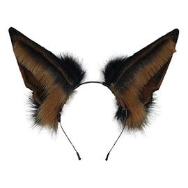Faylay Man/Women Furry Handmade Wolf/Fox Ear Headband Cosplay Hair Anubis Jackal Simulated Fox Ear Headband Accessories (HLFGB-Camel)