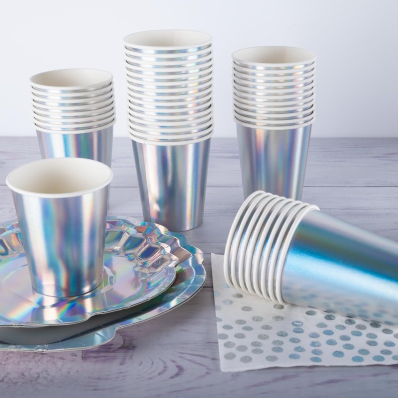 CEILIWEN 100 Pack 9oz Iridescent Holographic Rainbow Paper Cups -