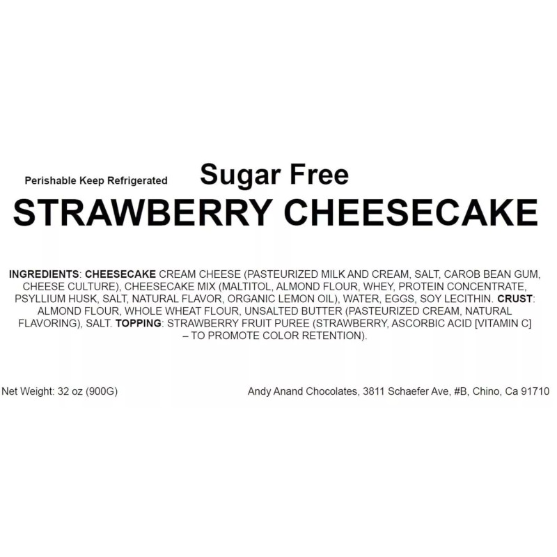 Andy Anand Sugar-Free Strawberry Cheesecake 9" (3.4 lbs), Shipped 2nd