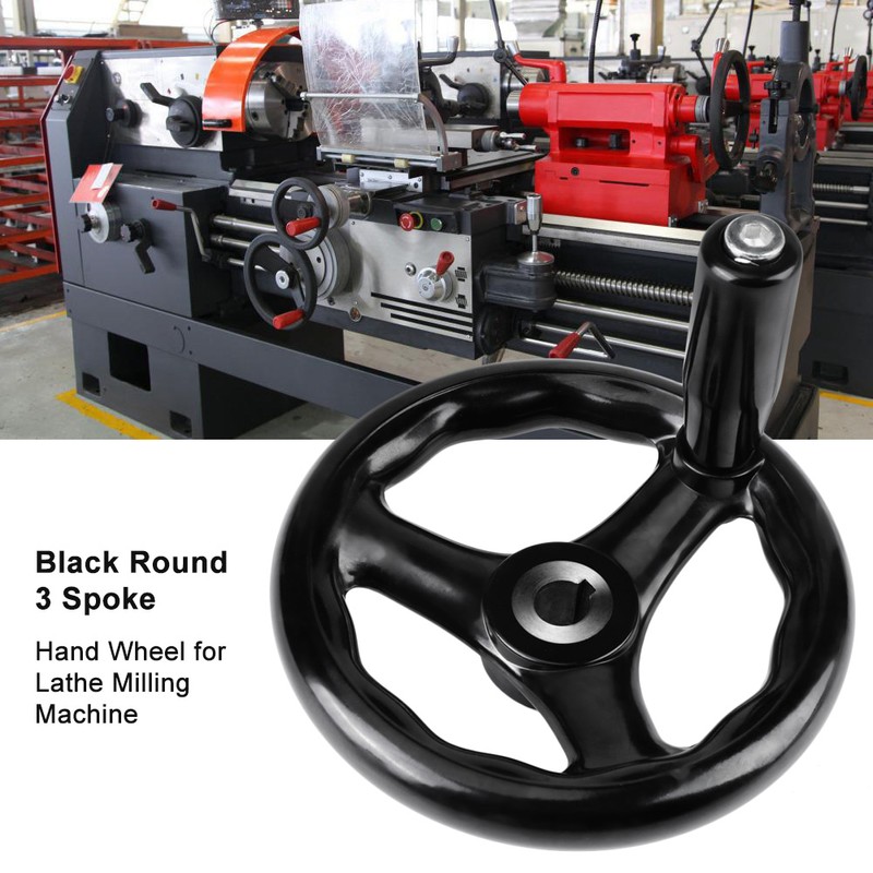 1PC 12*125mm Black Round 3 Spoke Hand Wheel for Lathe