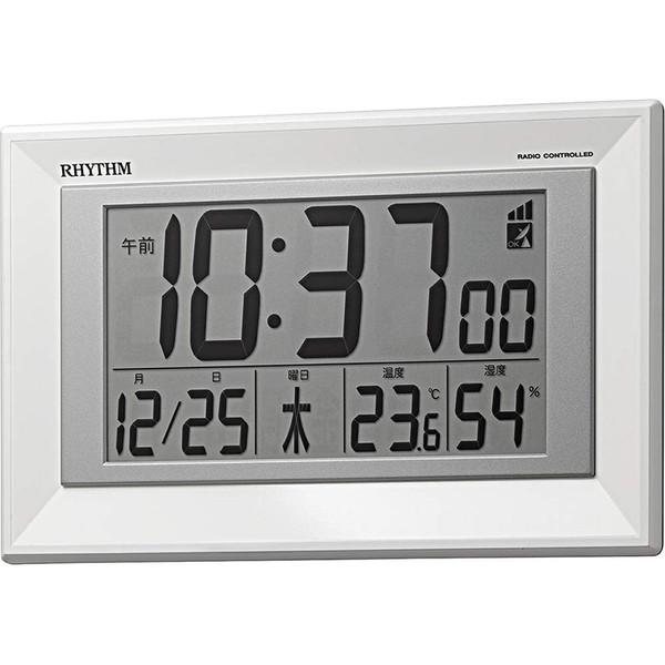 rizumu時計工業 Wall Clock White 16.4x25.5x2.9 cm Atomic Digital Place Hanging for Temperature and Humidity Calendar 8rz204sr03 