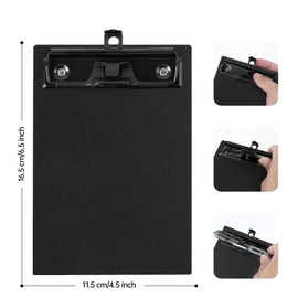 FRETONBA Mini Clipboard 4x6 Inch with Pen Holder, 2 Pack Small Clipboards with Low Profile Clip & Hanging Loop, A6 Portable Pocket Clipboards Memo Size Notepad for Restaurant, Office, School (Black)