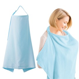 Nursing Cover for Babies, Nursing Cover for On the Go Muslin Cover for Breastfeeding Nursing Scarf Nursing Apron Soft and Breathable Breastfeeding Cover for Privacy Screen and Sun Protection (Blue)