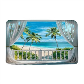 FGYGYK Sea View Bath Mat Blue Beach Ocean Palm Tree Summer Island Balcony Tropical Nature Scenery Microfiber Memory Foam Bathroom Rug Doormat Kitchen Toilet Floor Rug