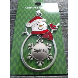 GANZ Christmas Snowman Rare Personalize "Sydney" Collectable Silver Ornament Ganz New