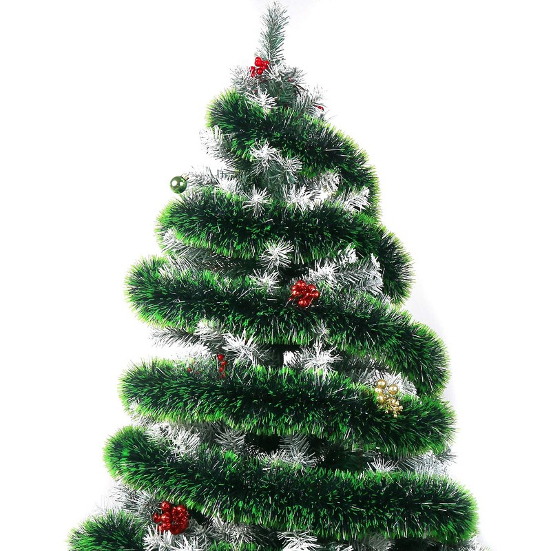 VEYLIN 10 Meter Green Christmas Tinsel Garland for Xmas Home