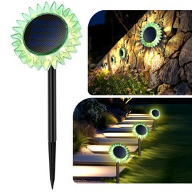 Hogni Solar Sunflower Lights Outdoor, 2 Pack Garden Decorative LED Light, Upgraded Solar Panel, Ground & Wall Mount Waterproof Flower Lamp for Porch Decoration, Sidewalk, Driveway, Lawn Lighting