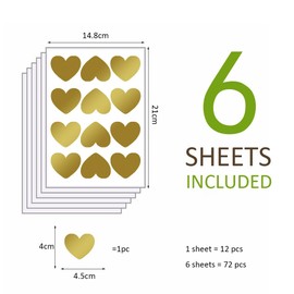 Amaonm 72 Pcs Removable Sparkling Gold Heart Wall Decals Stickers DIY Peel and Stick Art Decor Vinyl Wall Decal for Home Walls Weeding Birthday Party Kids Room Nursery Bedroom Wall Decoration (Gold)