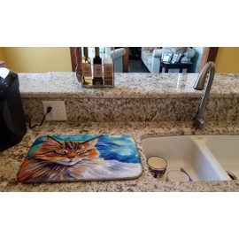 Caroline's Treasures 7421DDM Maine Coon Cat Watching you Dish Drying Mat Absorbent Dish Drying Mat Pad for Kitchen Counter Dish Drainer Mat for Countertop, 14 x 21", Multicolor