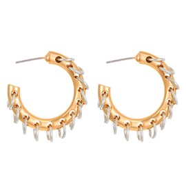 Long Tassel Metal Chain Dangle Earrings for Women Punk Hip-Hop Jewelry Personality Asymmetrical C-Shape Circle Hoop Earrings (Gold)