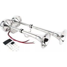 Amarine Made 12V 125db Stainless Steel Dual Trumpet Horn Electric Horn for Boats/RV/Truck