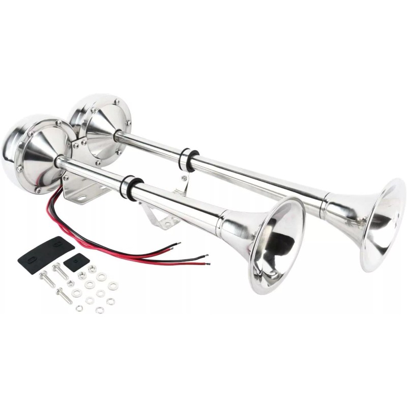 Amarine Made 12V 125db Stainless Steel Dual Trumpet Horn Electric