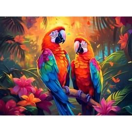 Bowetile DIY Parrot Diamond Painting, Forest Parrot Diamond Art Painting Kits for Adults, Animal Full Drill Painting Rhinestone Embroidery Pictures for Beginner Home Wall Decor 40x30 cm