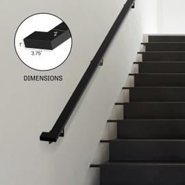 Modern Aluminum Handrail Complete DIY Kit – Matte Black with Adjustable Wall Mount Brackets Included (2' Length)