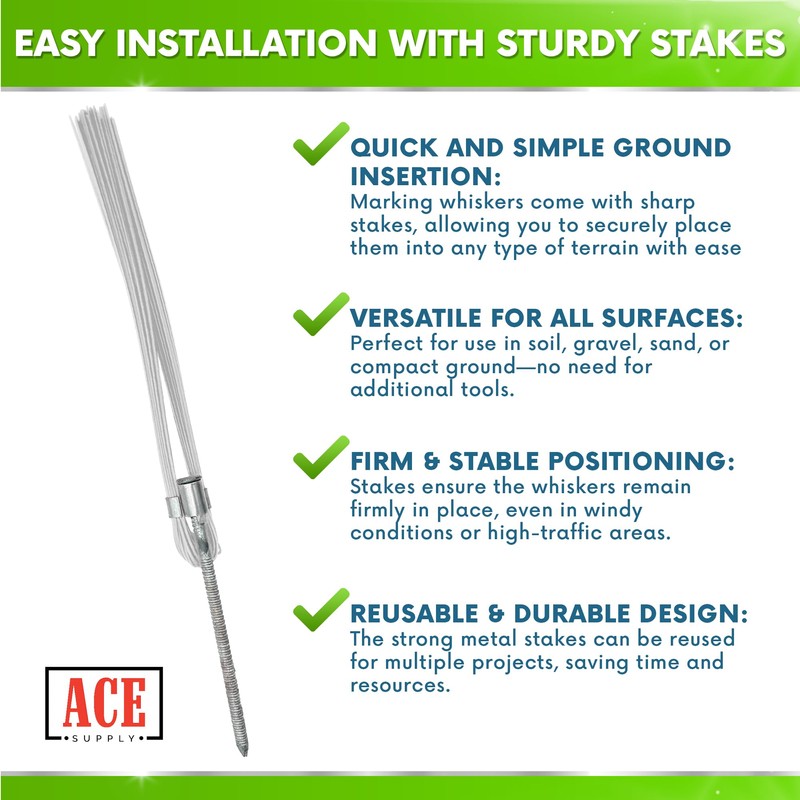 White Marking Whiskers with Stakes - 100 Pack - Durable