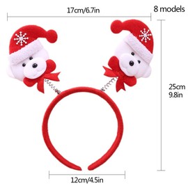 8 Pack Christmas Headband Xmas Santa Claus, Snowman, Reindeer, Christmas Tree Hair Hoop Hair Band, Assorted Headwear for Christmas Party Fancy Dress Decoration
