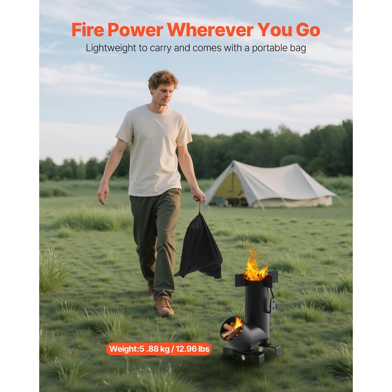 VEVOR Camping Rocket Stove, Wood Burning Portable Rocket Stove with