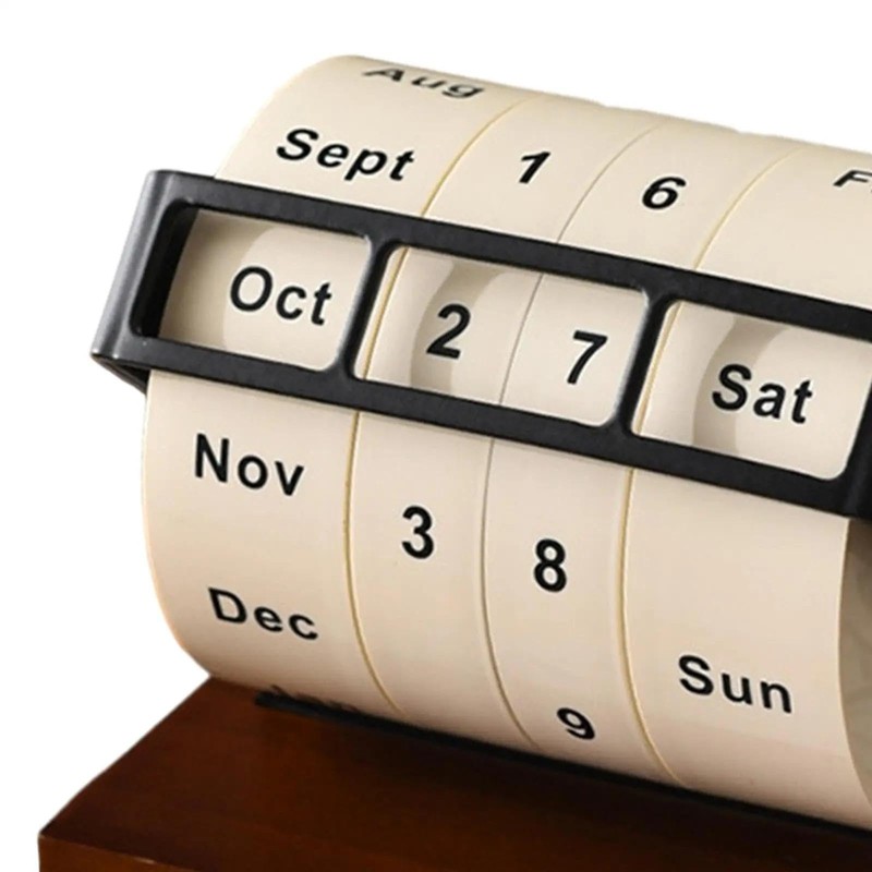 SELECOCO Rotating Perpetual Calendar Wooden Tabletop Stylish Scandinavian Interior Simple