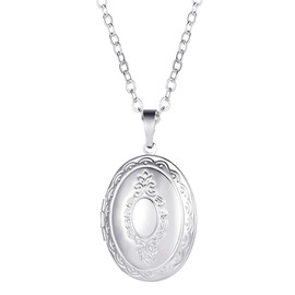 U7 Vintage European Picture Photo Locket, Customisable, Oval Round Pendant Necklace, Amulet Gift, Pendant for Opening, for Pictures, Yellow Gold / White Gold Plated