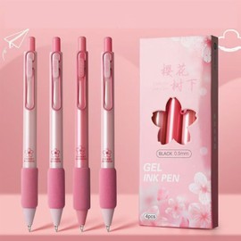 MOZXIRZ 4 Pcs Cute Gel Ink Pens Retractable Pens Kawaii Pink Flower Pen 0.5mm Black Ink Smooth Writing Pen for Girls Boys Women Men Office Supplies School Supplies (Pink)