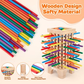 Wooden Board Games Montessori Educational Toys, Kids Fine Motor Skills Toy with 42 Colourful Sticks and Dice, Family Fun Ball Dropping Game for 3 4 5 6 Year Boy Girl Birthday Gift