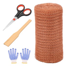 Copper Mesh Roll Kit 19.69 FT Reusable Copper Mesh Mice Control with Gloves and Scissors for Bird Snail Snake..(Gules,1 Group)
